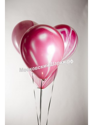 Мраморный воздушный Шар с гелием  (12''/30 см) Розовый, агат - 1 Штука