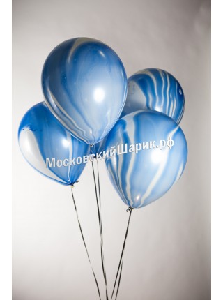 Мраморный воздушный Шар с гелием (12''/30 см) Синий, агат - 1 Штука