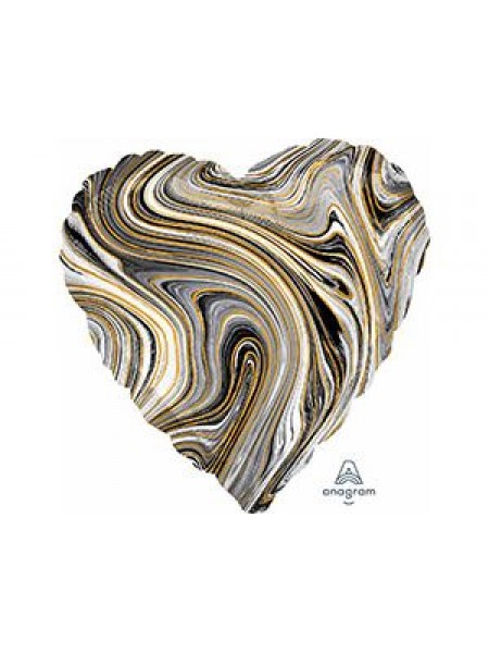 Сердце Мрамор Black с гелием 46 см