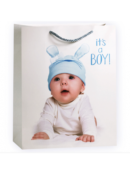 Пакет подарочный на рождение Малыша Мальчика, Белый, 31*42*12 см